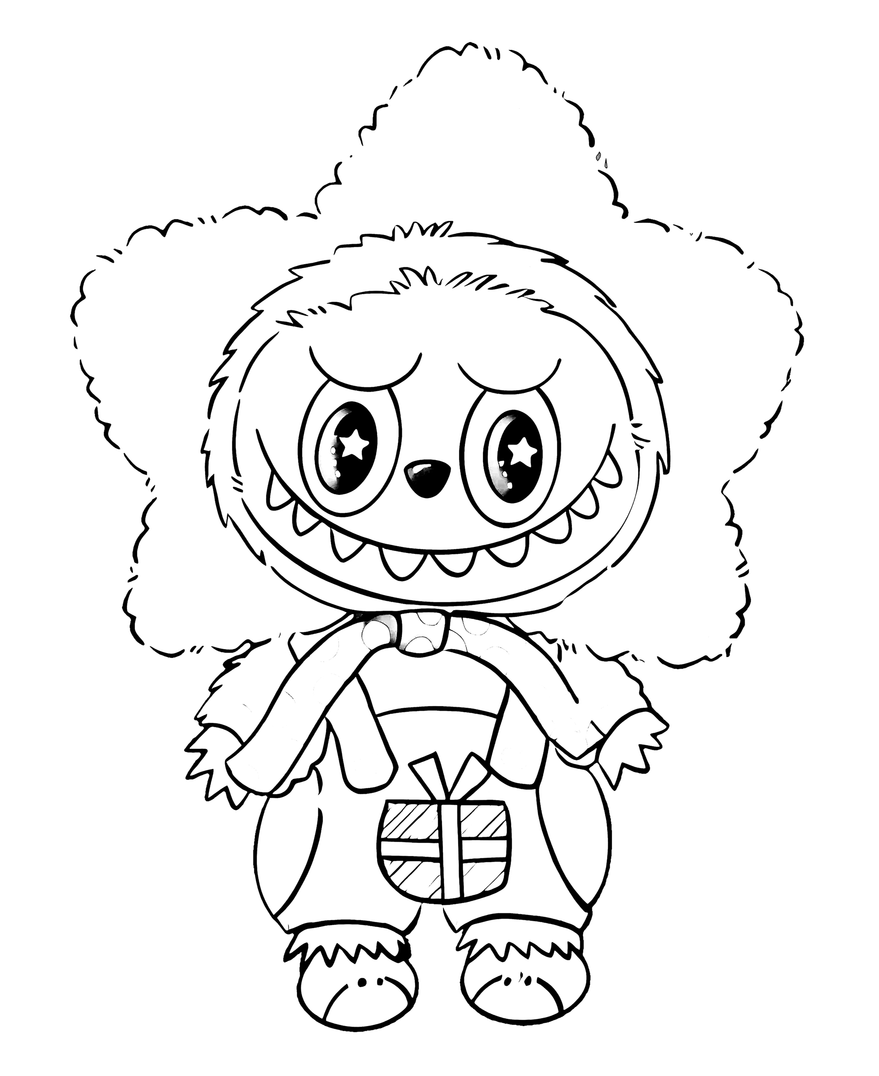Star Labubu, line art for coloring